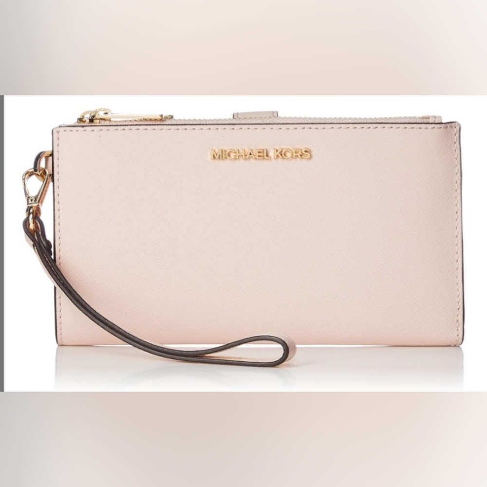 Michael Kors Blush Pink Saffiano Leather Wristlet with Gold Logo